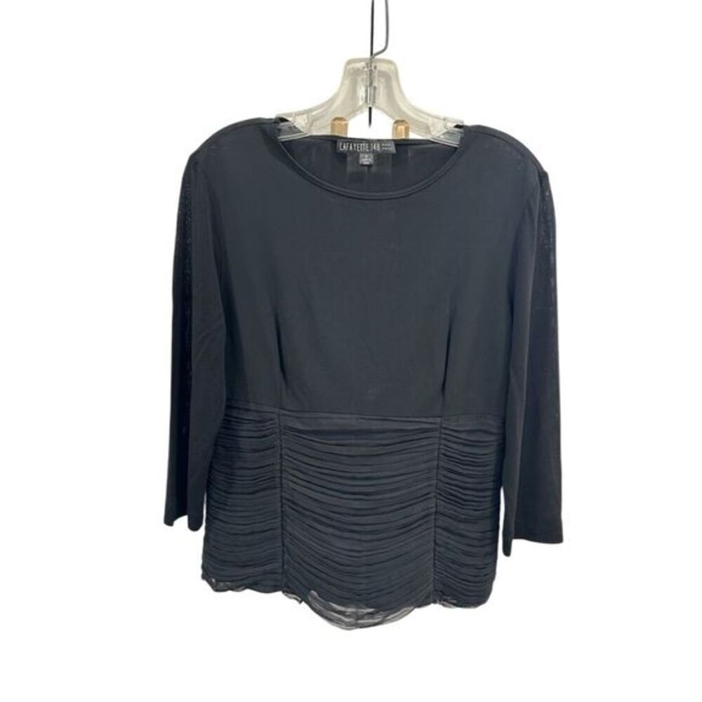 Lafayette 148 Women's Blouse‎ Size 8 Black Long Sleeve Business SI59